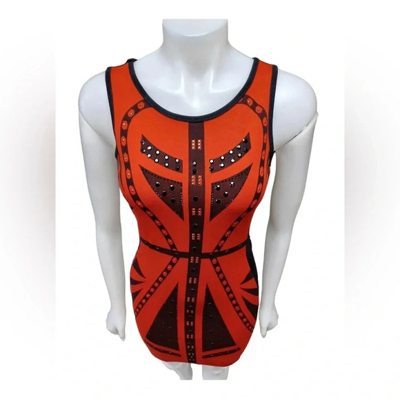 Heartbeat Mini Black  Red Embellishment Sleeveless Body Con Dress Size Small - Picture 4 of 9